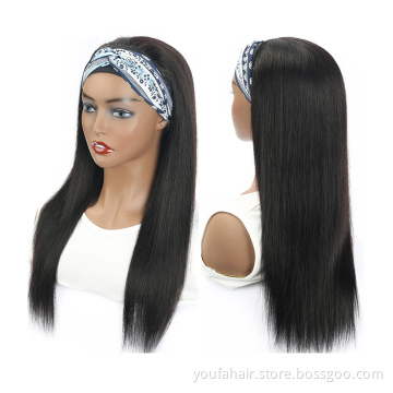 Cheap 10A Virgin Human Hair Straight Wigs Machine Made None Lace Headband Remy Hair Wig Brazilian Natural Color Human Hair Wigs